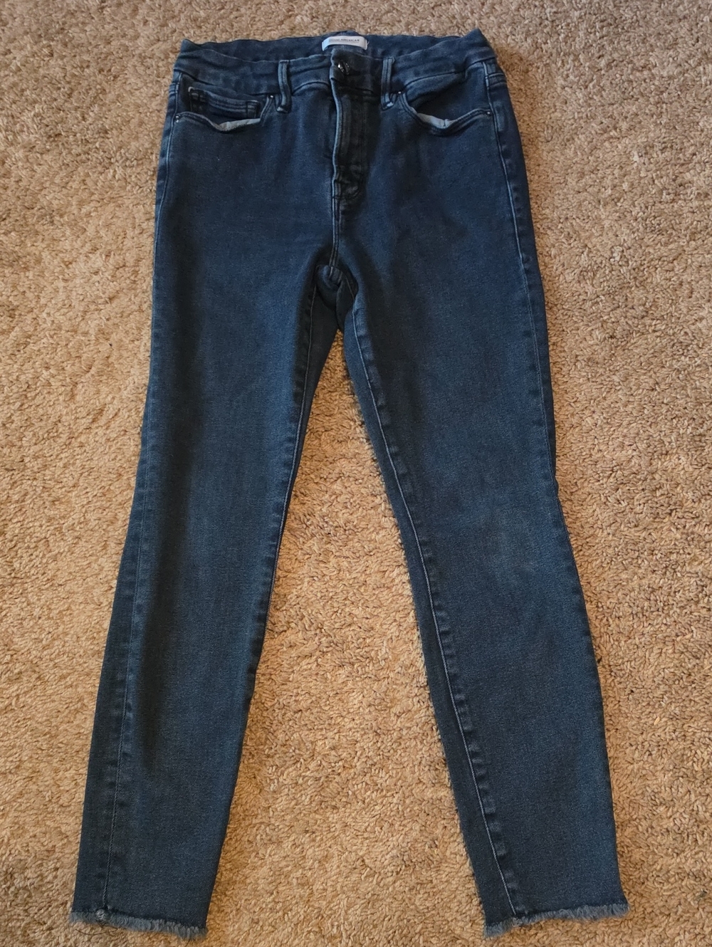 Good American Good Legs Blue Denim Skinny Jeans Size 6/28 Frayed Ankle